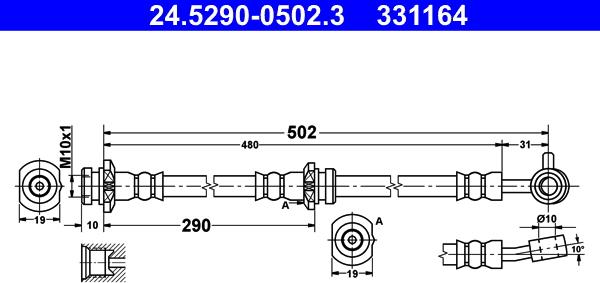 ATE 24.5290-0502.3 - Тормозной шланг autosila-amz.com