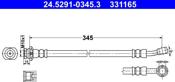 ATE 24.5291-0345.3 - Тормозной шланг autosila-amz.com