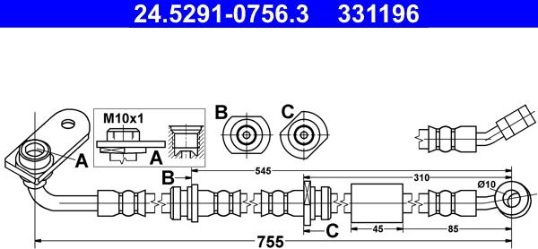 ATE 24.5291-0756.3 - Тормозной шланг autosila-amz.com