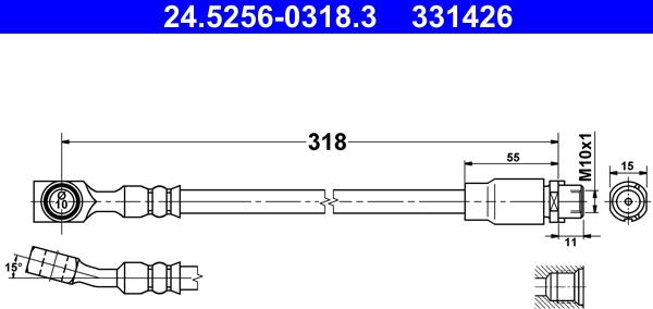 ATE 24.5256-0318.3 - Тормозной шланг autosila-amz.com