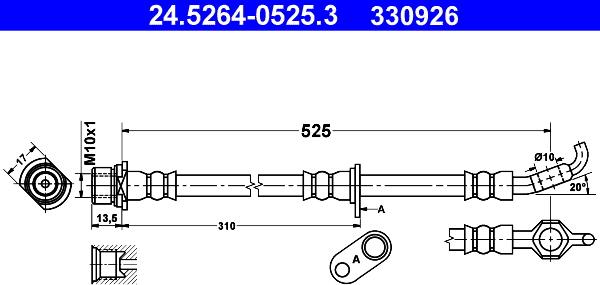 ATE 24.5264-0525.3 - Тормозной шланг autosila-amz.com