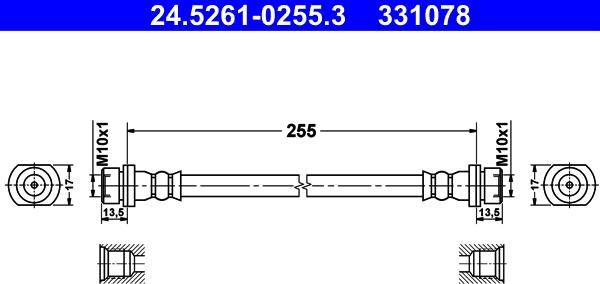 ATE 24.5261-0255.3 - Тормозной шланг autosila-amz.com