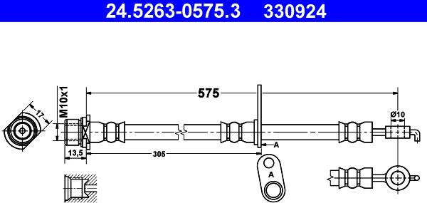 ATE 24.5263-0575.3 - Тормозной шланг autosila-amz.com