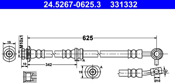 ATE 24.5267-0625.3 - Тормозной шланг autosila-amz.com