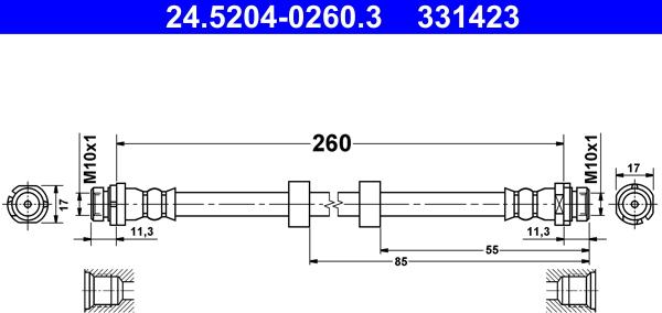 ATE 24.5204-0260.3 - Тормозной шланг autosila-amz.com