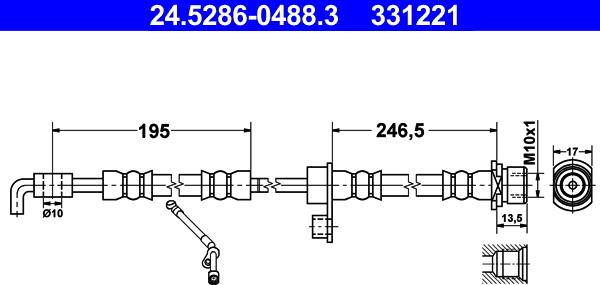 ATE 24.5286-0488.3 - Тормозной шланг autosila-amz.com