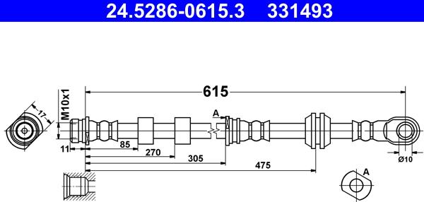 ATE 24.5286-0615.3 - Тормозной шланг autosila-amz.com