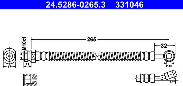 ATE 24.5286-0265.3 - Тормозной шланг autosila-amz.com