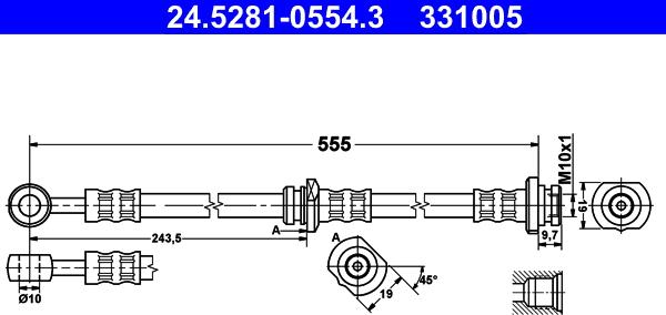 ATE 24.5281-0554.3 - Тормозной шланг autosila-amz.com