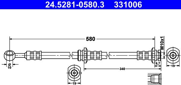 ATE 24.5281-0580.3 - Тормозной шланг autosila-amz.com