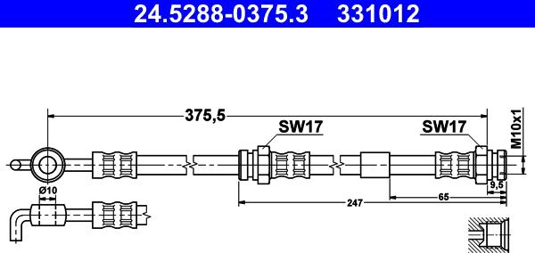 ATE 24.5288-0375.3 - Тормозной шланг autosila-amz.com