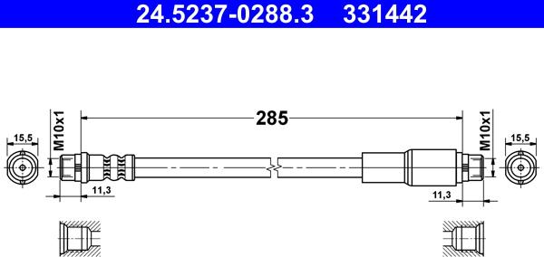 ATE 24.5237-0288.3 - Тормозной шланг autosila-amz.com