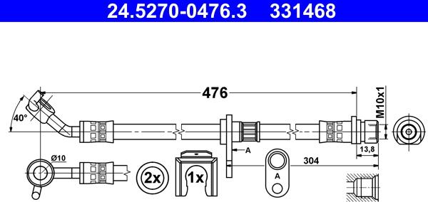 ATE 24.5270-0476.3 - Тормозной шланг autosila-amz.com