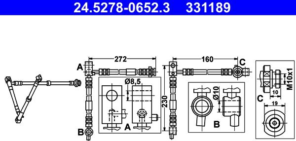 ATE 24.5278-0652.3 - Тормозной шланг autosila-amz.com