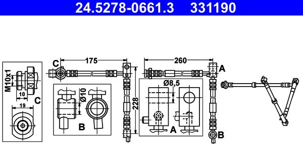 ATE 24.5278-0661.3 - Тормозной шланг autosila-amz.com