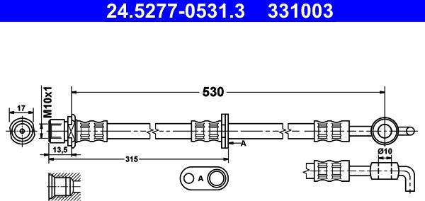 ATE 24.5277-0531.3 - Тормозной шланг autosila-amz.com