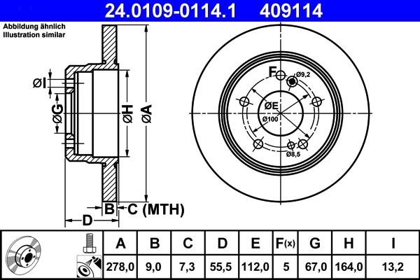 ATE 24.0109-0114.1 - 24.0109-0114.1 диск тормозной задний!\MB W202/W203/W210 2.0-3.0TD 85> autosila-amz.com