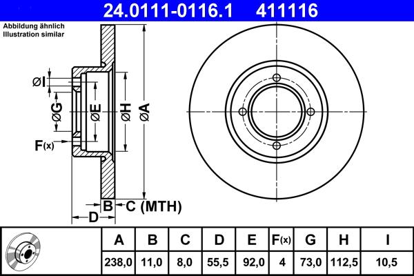 ATE 24.0111-0116.1 - Тормозной диск autosila-amz.com