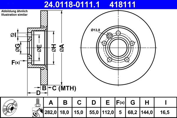 ATE 24.0118-0111.1 - Тормозной диск передний VW Transporter 90-03 (цена за 1шт) autosila-amz.com