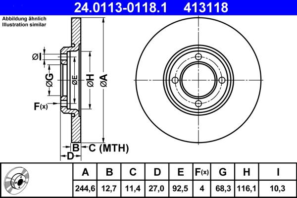 ATE 24.0113-0118.1 - Тормозной диск autosila-amz.com