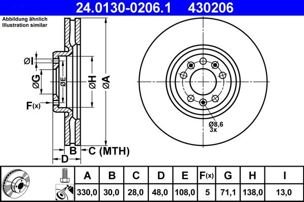 ATE 24.0130-0206.1 - Тормозной диск autosila-amz.com