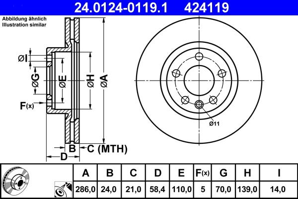 ATE 24.0124-0119.1 - 24.0124-0119.1 диск тормозной передний! вентилируемый\ Opel Omega 2.0 94> autosila-amz.com