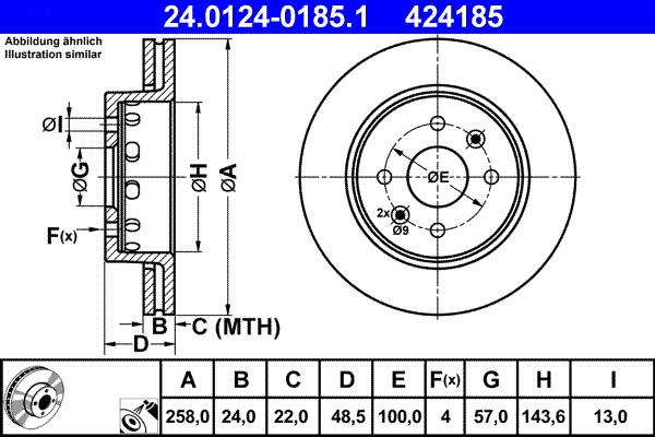 ATE 24.0124-0185.1 - диск торм.! перед. 258x24 H48.5 d57/143.6 4-100 \KIA CERATO 1.8 (2001>2004), I 1.6 (2004>2009), SHUM autosila-amz.com