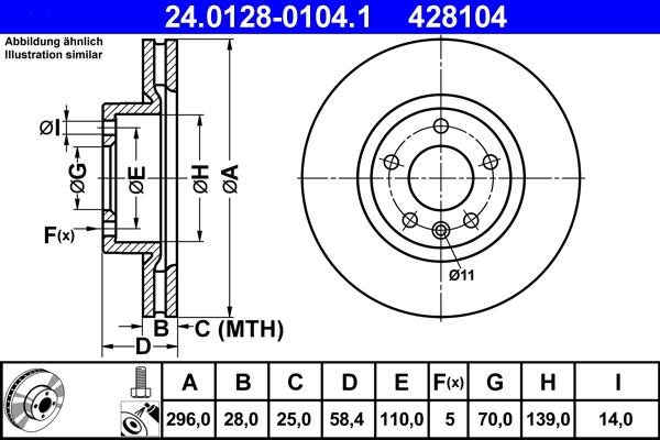 ATE 24.0128-0104.1 - Тормозной диск передн Лев/Прав (легированный / высокоуглеродистый) OPEL OMEGA A, OMEGA B, SENATOR B autosila-amz.com