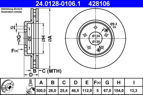 ATE 24.0128-0106.1 - Диск тормозной передн, CHRYSLER: CROSSFIRE 3.2 03-07, CROSSFIRE Roadster 3.2 04-07 \ MB: C-CLASS C 2 autosila-amz.com