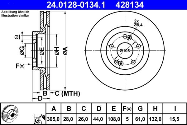 ATE 24.0128-0134.1 - Тормозной диск autosila-amz.com