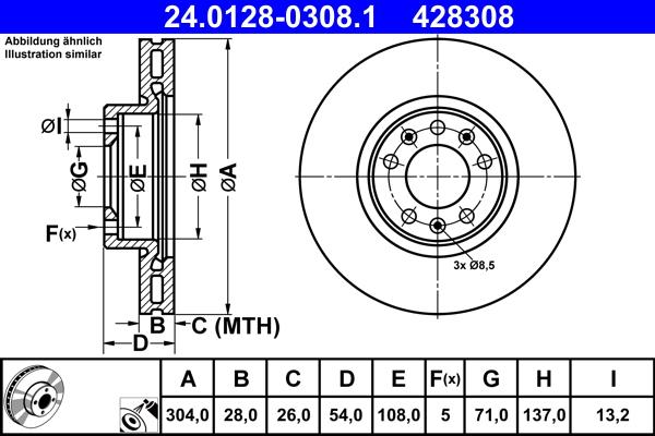 ATE 24.0128-0308.1 - Тормозной диск autosila-amz.com