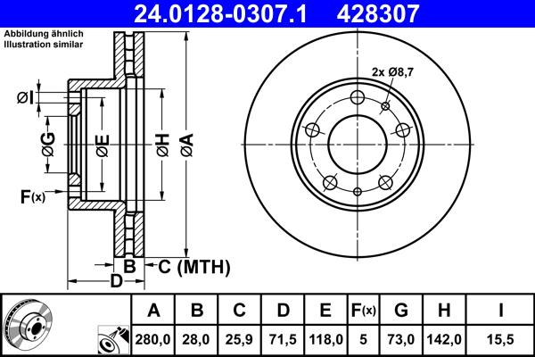 ATE 24.0128-0307.1 - Тормозной диск autosila-amz.com