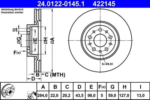 ATE 24.0122-0145.1 - 24.0122-0145.1 диск тормозной передний!\ Alfa Romeo 156/164 2.0-3.2 97> autosila-amz.com