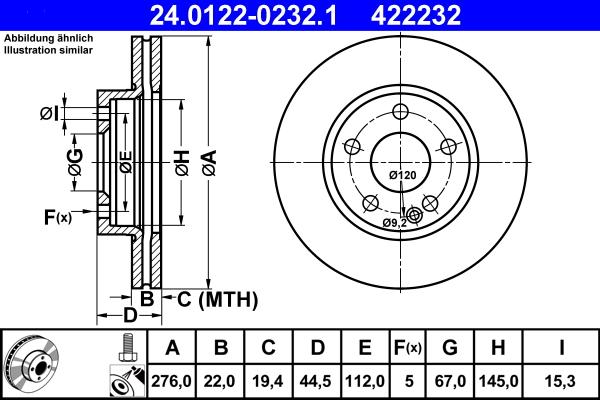 ATE 24.0122-0232.1 - 24.0122-0232.1 диск тормозной передний!\ MB W169/W245 1.5/1.7/2.0/CDi 04> autosila-amz.com