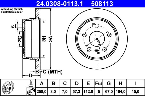 ATE 24.0308-0113.1 - Тормозной диск ! \MB A-CLASS A 150 04>12, A-CLASS A 160 09>12, A-CLASS A 160 CDI 04>12, A-CLASS A 17 autosila-amz.com