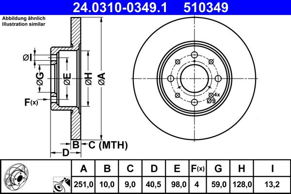 ATE 24.0310-0349.1 - Тормозной диск autosila-amz.com