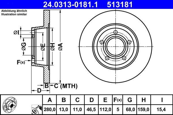 ATE 24.0313-0181.1 - Тормозной диск autosila-amz.com