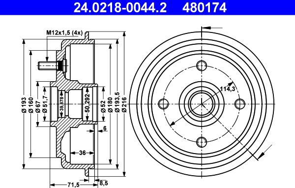 ATE 24.0218-0044.2 - Тормозной барабан autosila-amz.com