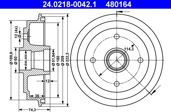 ATE 24.0218-0042.1 - Тормозной барабан autosila-amz.com