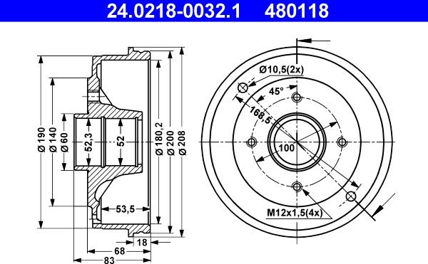 ATE 24.0218-0032.1 - Тормозной барабан autosila-amz.com