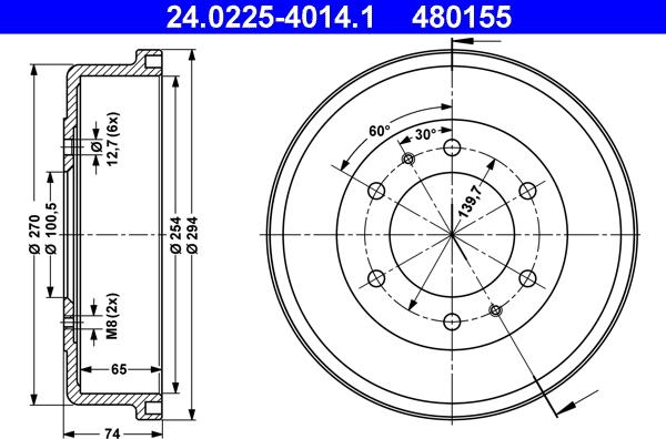 ATE 24.0225-4014.1 - Тормозной барабан autosila-amz.com