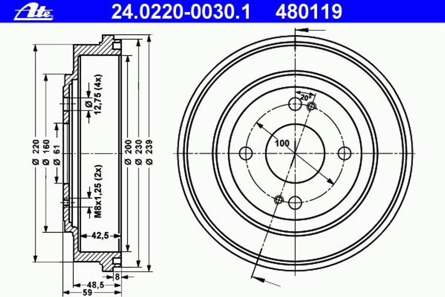 ATE 24 0220 0030 1 - Тормозной барабан autosila-amz.com