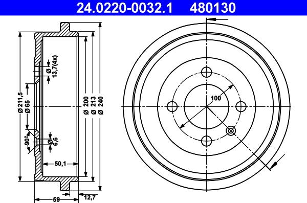 ATE 24.0220-0032.1 - Тормозной барабан autosila-amz.com