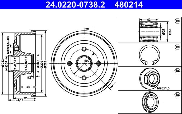 ATE 24.0220-0738.2 - Тормозной барабан autosila-amz.com