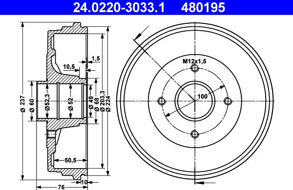 ATE 24.0220-3033.1 - Тормозной барабан autosila-amz.com