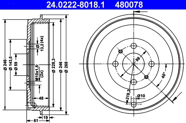 ATE 24.0222-8018.1 - Тормозной барабан autosila-amz.com