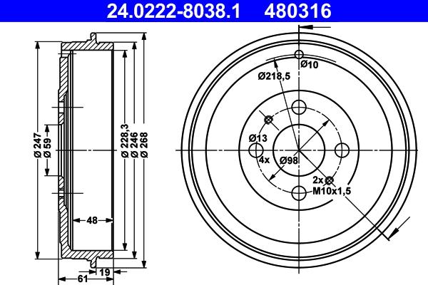 ATE 24.0222-8038.1 - Тормозной барабан autosila-amz.com