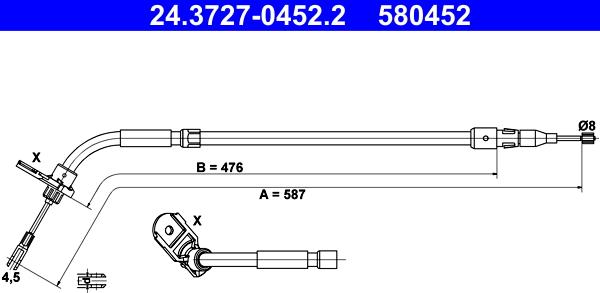 ATE 24.3727-0452.2 - Тросик, cтояночный тормоз autosila-amz.com