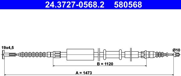 ATE 24.3727-0568.2 - Тросик, cтояночный тормоз autosila-amz.com