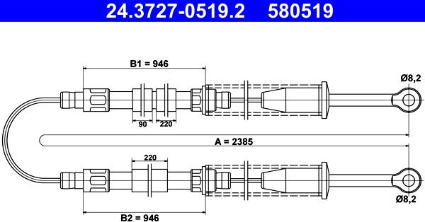 ATE 24.3727-0519.2 - Тросик, cтояночный тормоз autosila-amz.com